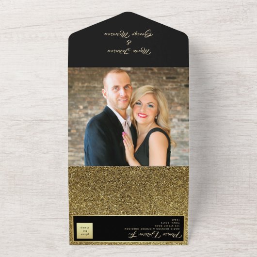 Luxury Gold en Black Wedding All In One Uitnodiging (Buitenkant)