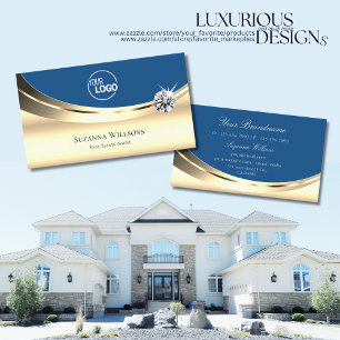 Luxury Gold en Blue met Logo Sparkle Diamond Visitekaartje