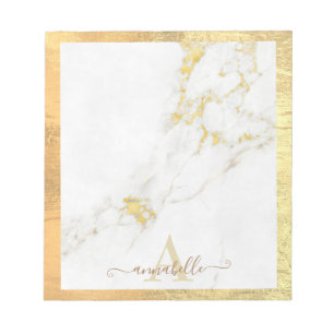 Luxury Gold en White Marble Folie Name Monogram Notitieblok