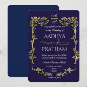 Luxury Gold Floral Frame Wedding Kaart (Voorkant / Achterkant)