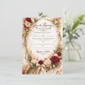 Luxury Gold Floral Wedding Invitation Card (Debout devant)