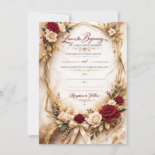 Luxury Gold Floral Wedding Invitation Card (Devant)