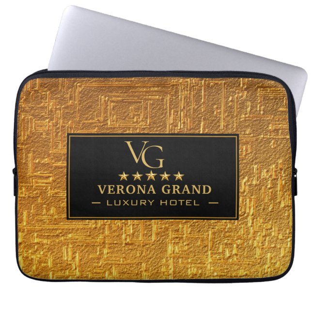 Luxury Gold Foil Five Star Hotel Branding Elegant  Laptop Sleeve (Voorkant)