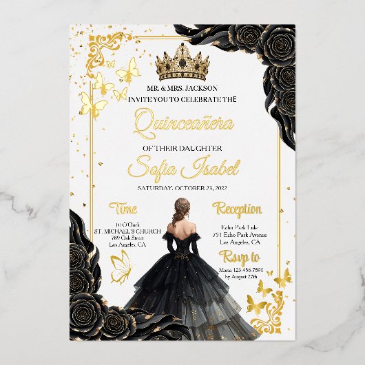 Luxury Gold Foil Quinceañera Invitation (Recto)