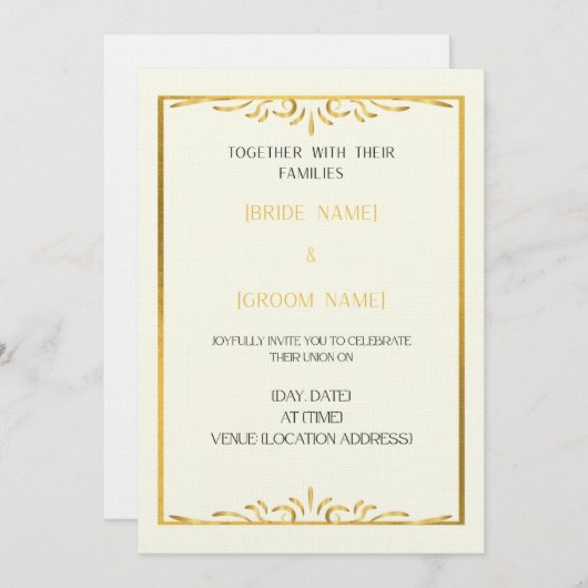 Luxury Gold Frame Wedding Invitation  (Devant / Derrière)