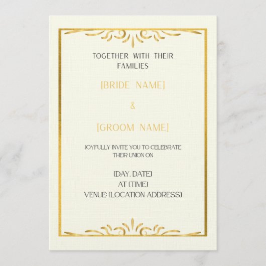 Luxury Gold Frame Wedding Invitation  Kaart (Voorkant)