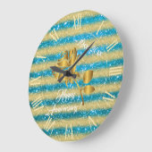 Luxury Gold Glitter Blue Floral Gift Grote Klok (Hoek)