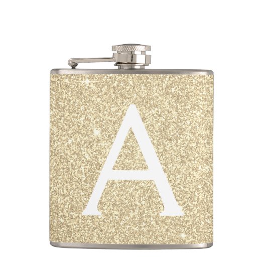 Luxury Gold Glitter en Sparkle Monogram Heupfles (Voorkant)