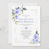 Luxury Gold Glitter Lijst Blue Flowers Wedding Kaart (Voorkant)