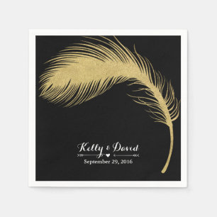 Luxury Gold Glitter Peacock Feather Modern Wedding Servet