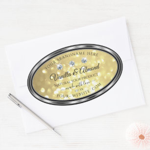 Luxury Gold Glitter-productlabels met diamanten Ovale Sticker