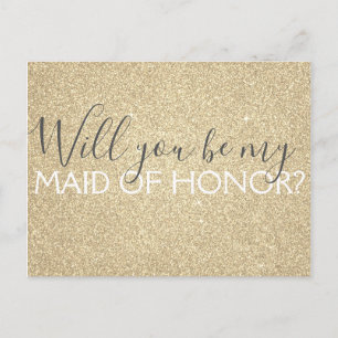 Luxury Gold Glitter & Sparkle Maid of Honor Uitnodiging Briefkaart