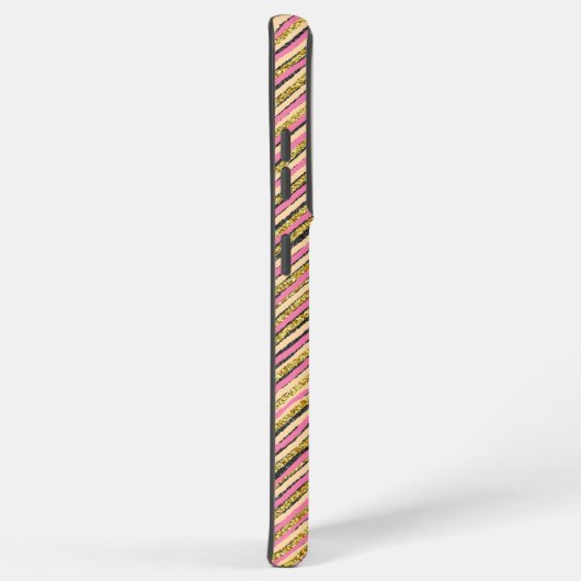 Luxury Gold Glitter Sparkle Stripes Pink Monogram Samsung Galaxy Hoesje (Rechterkant)