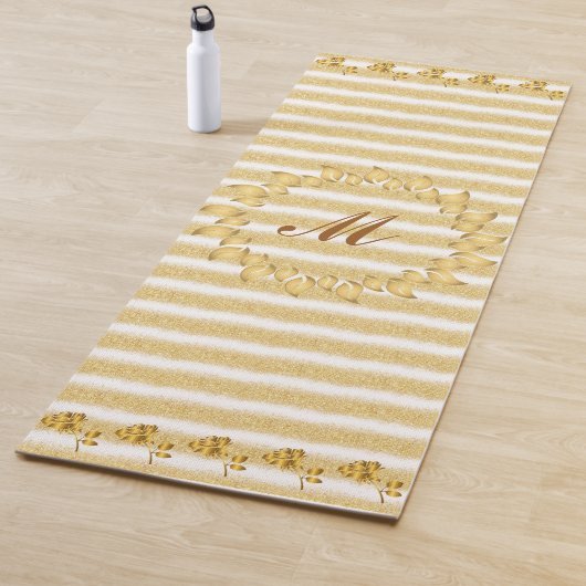 Luxury Gold Glitter White Monogramed Gift Yogamat (In situ)
