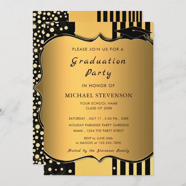 Luxury Gold Graduation Invitation - Élégant (Devant / Derrière)