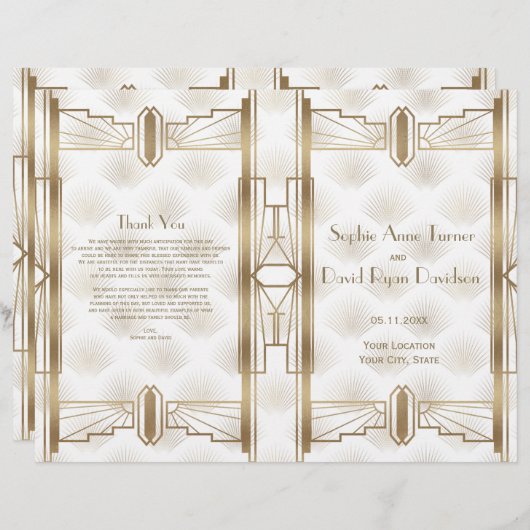 Luxury Gold Great Gatsby Art Deco Wedding Program (Voorkant / Achterkant)