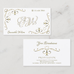 Luxury Gold hoeders Initialen op Plain White Visitekaartje