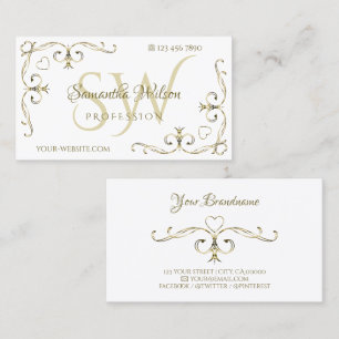 Luxury Gold hoeken op gewone witte Initialen Visitekaartje