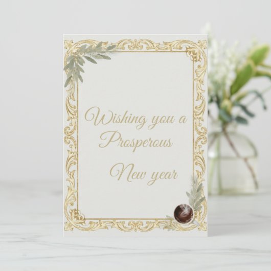 Luxury Gold Leaf & Pine Elegant New Year Greeting Kaart (Staand voorkant)