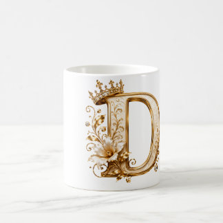Luxury Gold Letter D Monogram with Crown & Lily Fl Koffiemok