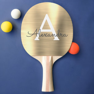 Luxury Gold Metallic Folie Monogram Naam Initiaal Tafeltennisbatje