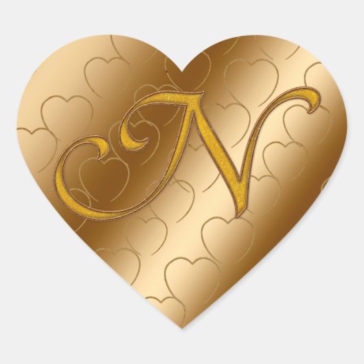 Luxury Gold Monogram N Hart Sticker (Voorkant)