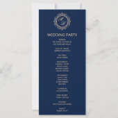 Luxury Gold Monogram Navy Blue Wedding Programme (Achterkant)