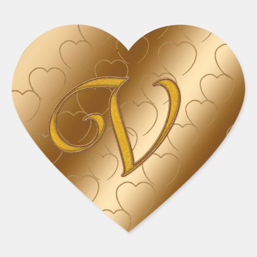 Luxury Gold Monogram V Hart Sticker (Voorkant)