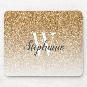 Luxury Gold Ombre Faux Glitter Monogram Muismat