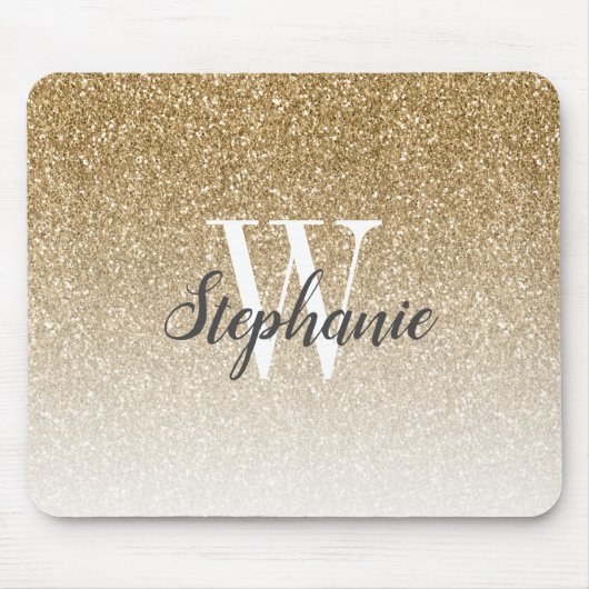 Luxury Gold Ombre Faux Glitter Monogram Muismat (Voorkant)