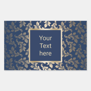 Luxury Gold Ornament Elegant Navy Blue Salon Rechthoekige Sticker