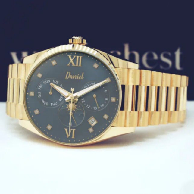 Luxury Gold  Personalized with Name & Date Horloge (Creator heeft geüpload)