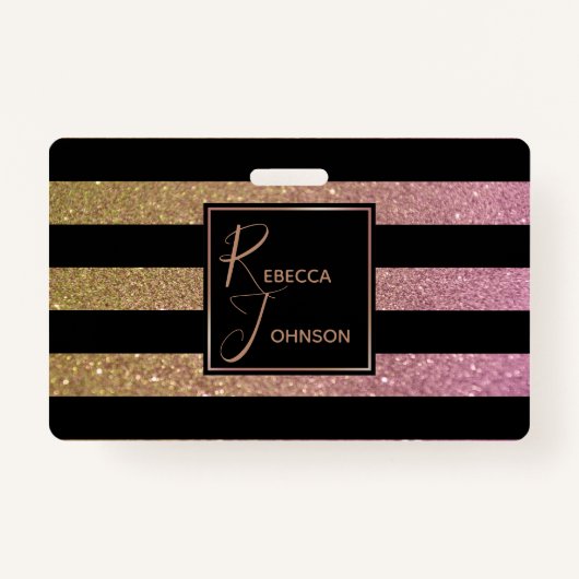 Luxury Gold Pink Glitter Stripes - Badge (Voorkant)