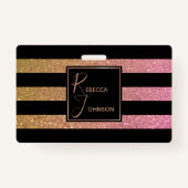 Luxury Gold Pink Glitter Stripes - Badge (Achterkant)