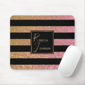 Luxury Gold Pink Glitter Stripes - Mousepad Muismat (Met muis)