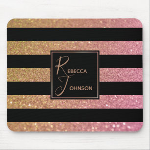 Luxury Gold Pink Glitter Stripes - Mousepad Muismat
