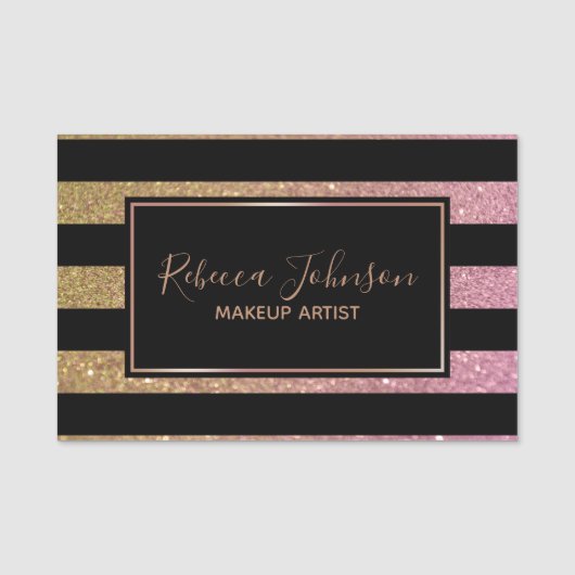 Luxury Gold Pink Glitter Stripes Naamplaatje (Voorkant)