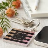 Luxury Gold Pink Glitter Stripes - Sleutelhanger (Voorkant Rechts)