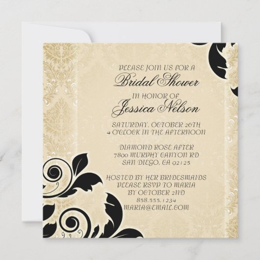 Luxury Gold Romantic Damask Douche Invitation (Devant)