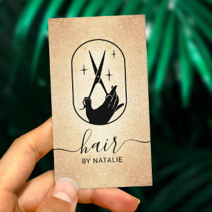 Luxury Gold Scissor & Hand Logo Hair Stylist Salon Visitekaartje