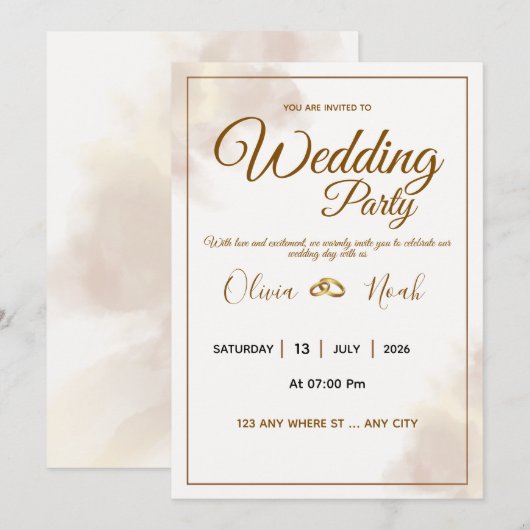 Luxury Gold Script Wedding Invitation (Devant / Derrière)