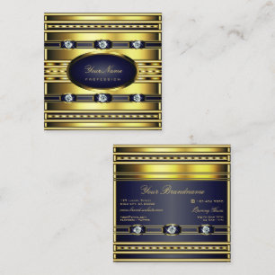 Luxury Gold Shimmer met Dark Blue en Gemstenen Vierkante Visitekaartje