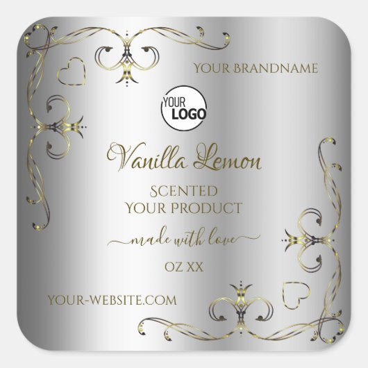 Luxury Gold  Silver-productlabels met Logo Vierkante Sticker (Voorkant)