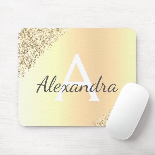 Luxury Gold Sparkle Glitter Monogram Naam Muismat (Met muis)