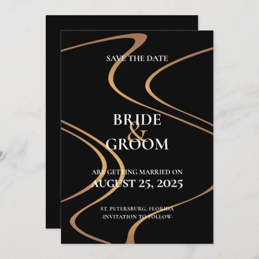 Luxury Gold Swirl Lines Sla de datumkaart op Kaart (Voorkant / Achterkant)