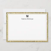 Luxury Gold Texture Border Black Monogram Script Notitiekaartje (Voorkant)