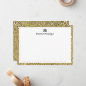 Luxury Gold Texture Border Black Monogram Script Notitiekaartje (Voorkant / Achterkant in situ)
