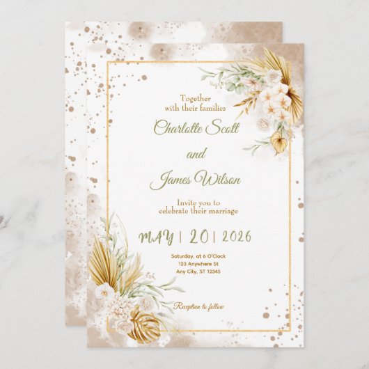Luxury Gold Wedding Invitation (Devant / Derrière)