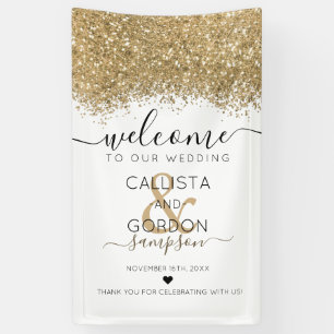 Luxury Gold White Glitter Confetti Weddenschap Wel Spandoek