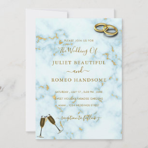 Luxury Gold White Marble Rings Wedding Uitnodiging